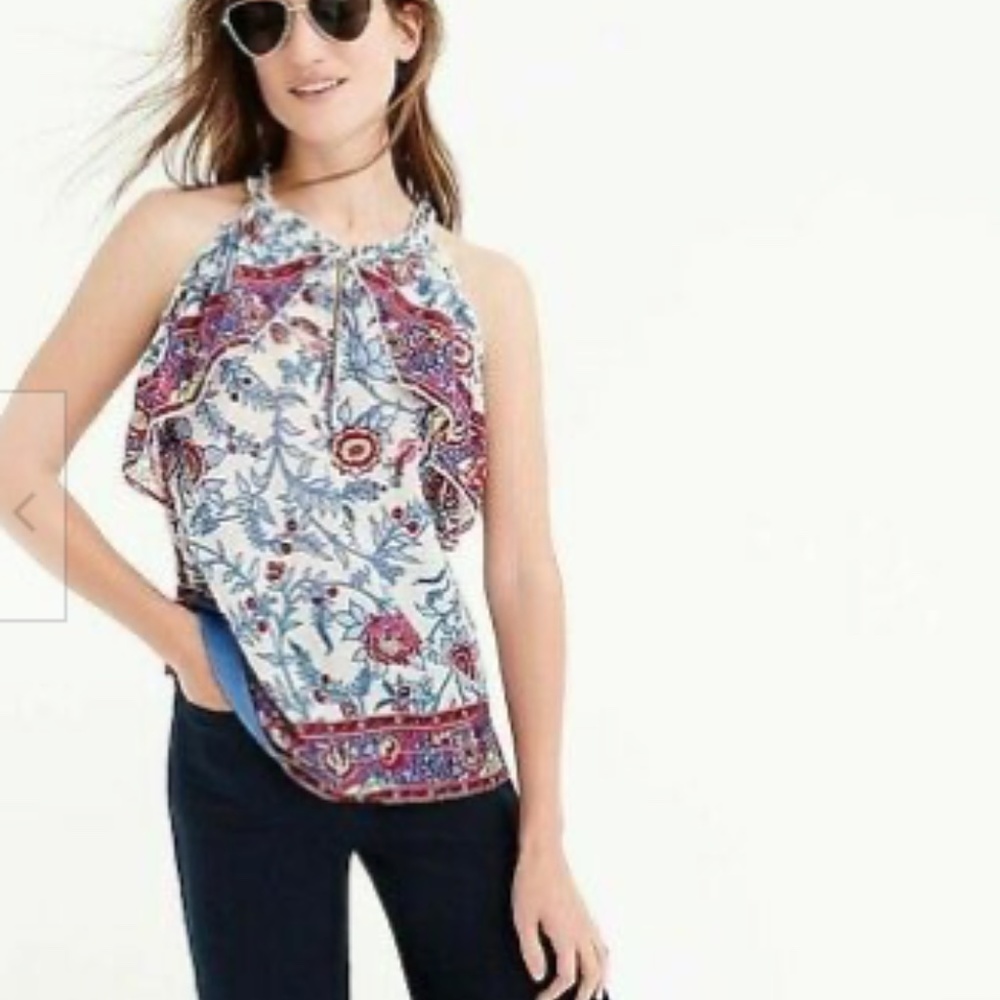 J Crew Point Sur Sleeveless Ruffle Block Print top - Picture 2 of 2